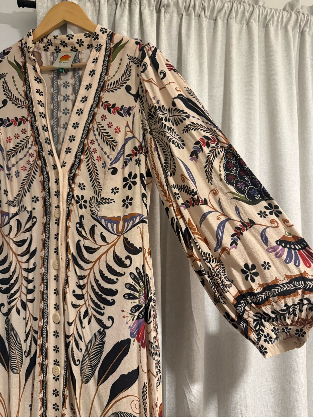 FARM Rio Cream Maxi Dress with Black Botanical Print and Multicolor Accents - Picture 4 of 10